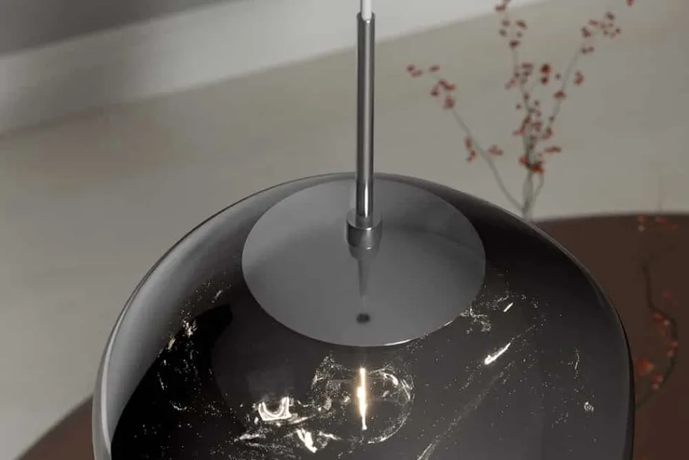 Riess-Ambiente Hängelampen|Industrial Loft > Runde Hängelampe LIQUID DIAMOND 35cm smoke Glas Stahl Kugelleuchte