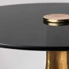 Riess-Ambiente Couchtische & Truhen|Retro Möbel > Runder Beistelltisch ABSTRACT 60cm messing gold Metallbeine Schwarzglas handmade
