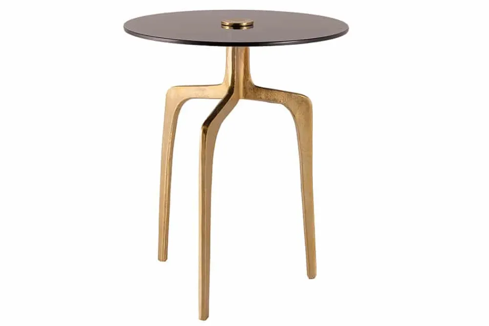 Riess-Ambiente Couchtische & Truhen|Retro Möbel > Runder Beistelltisch ABSTRACT 60cm messing gold Metallbeine Schwarzglas handmade