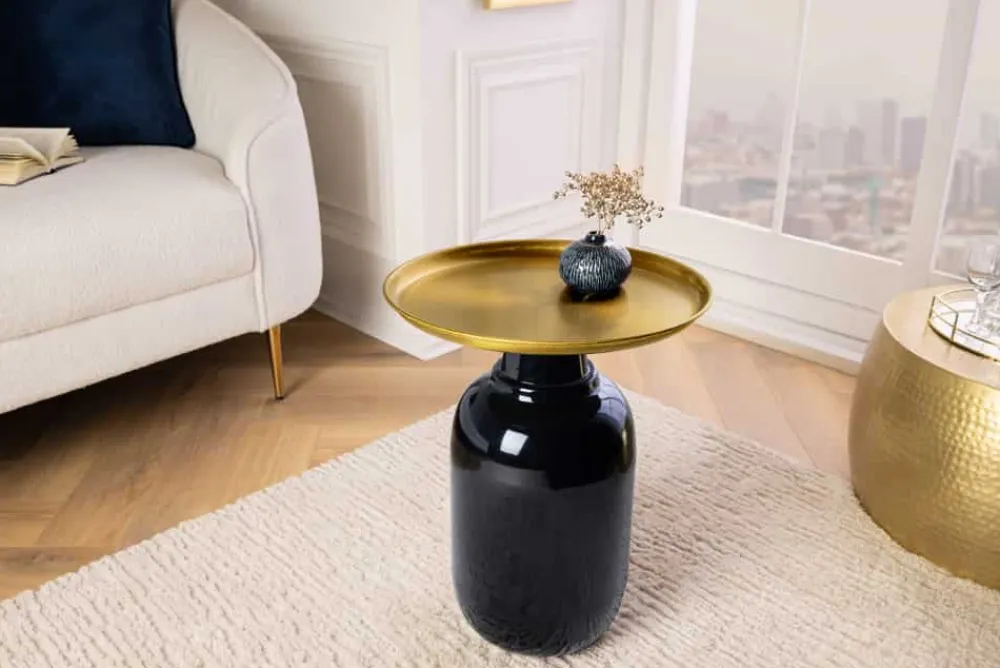 Riess-Ambiente Beistelltische|Goldene Möbel > Runder Beistelltisch ELEGANCIA 50cm gold antik schwarz Metall Eisen handmade