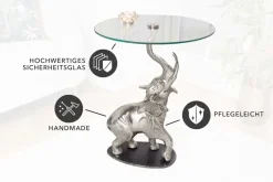 Riess-Ambiente Beistelltische > Runder Beistelltisch ELEPHANT 80cm silber Metall Glas Marmor Skulptur handmade