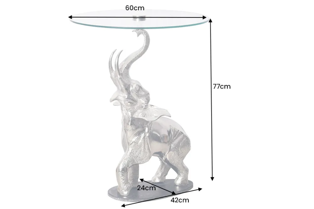 Riess-Ambiente Beistelltische > Runder Beistelltisch ELEPHANT 80cm silber Metall Glas Marmor Skulptur handmade
