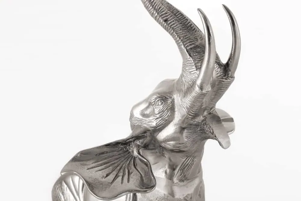 Riess-Ambiente Beistelltische > Runder Beistelltisch ELEPHANT 80cm silber Metall Glas Marmor Skulptur handmade