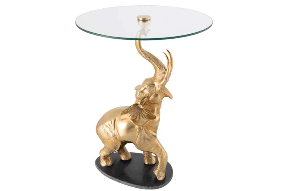 Riess-Ambiente Beistelltische > Runder Beistelltisch ELEPHANT 80cm gold Metall Glas Marmor Skulptur handmade