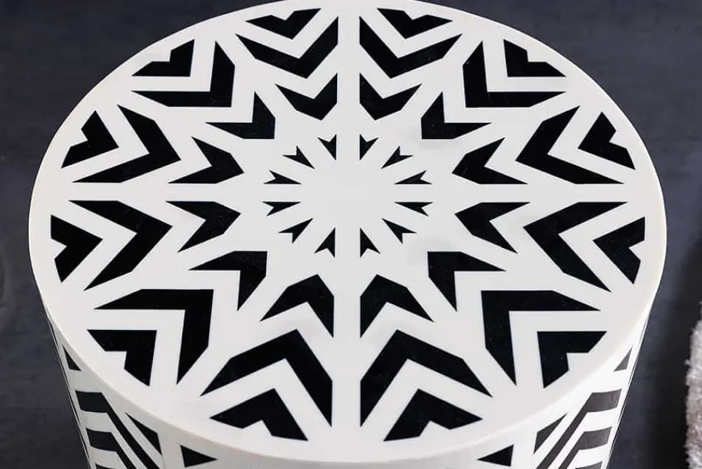 Riess-Ambiente Beistelltische > Runder Beistelltisch HARMONY NATURE 45cm weiß schwarz Mosaik Kunsthandwerk