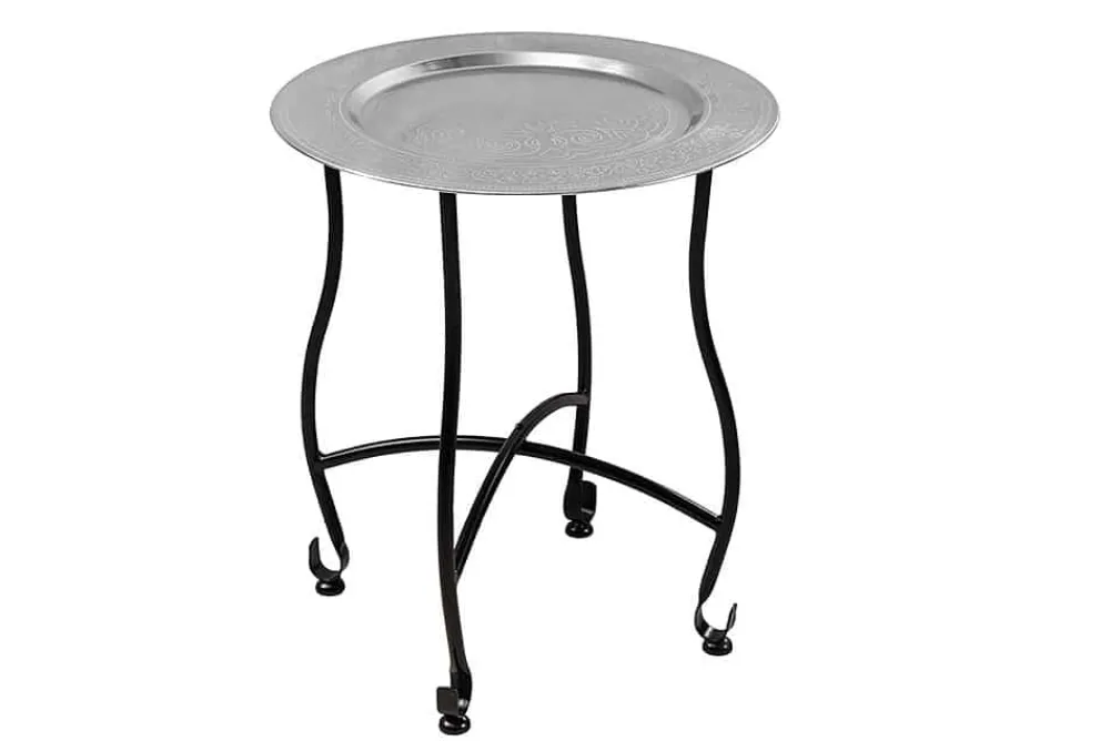 Riess-Ambiente Beistelltische > Runder Beistelltisch MARRAKESCH 50cm silber Teetisch abnehmbares Tablett klappbar