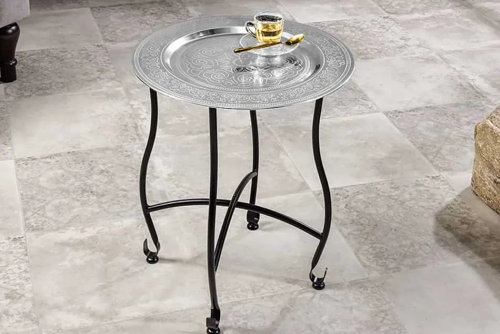 Riess-Ambiente Beistelltische > Runder Beistelltisch MARRAKESCH 50cm silber Teetisch abnehmbares Tablett klappbar