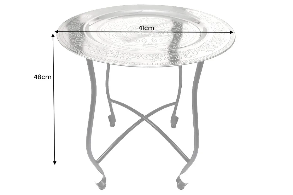 Riess-Ambiente Beistelltische > Runder Beistelltisch MARRAKESCH 50cm silber Teetisch abnehmbares Tablett klappbar