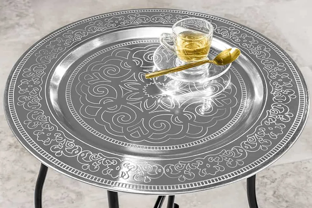 Riess-Ambiente Beistelltische > Runder Beistelltisch MARRAKESCH 50cm silber Teetisch abnehmbares Tablett klappbar