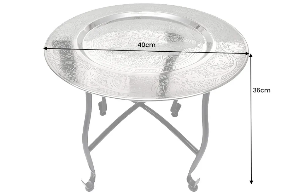 Riess-Ambiente Beistelltische > Runder Beistelltisch MARRAKESCH 40cm silber Teetisch abnehmbares Tablett klappbar