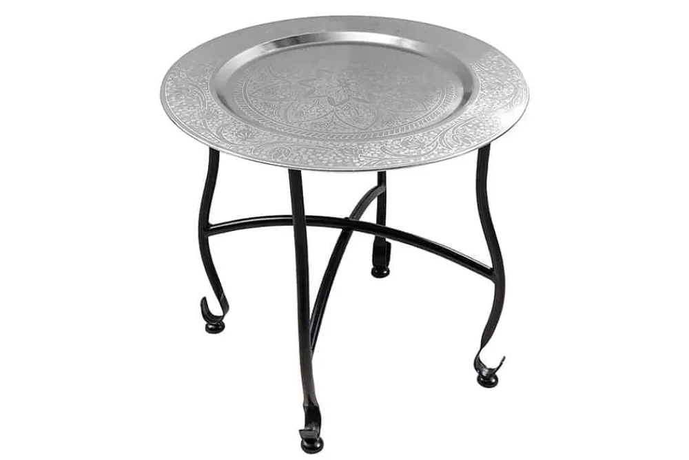Riess-Ambiente Beistelltische > Runder Beistelltisch MARRAKESCH 40cm silber Teetisch abnehmbares Tablett klappbar