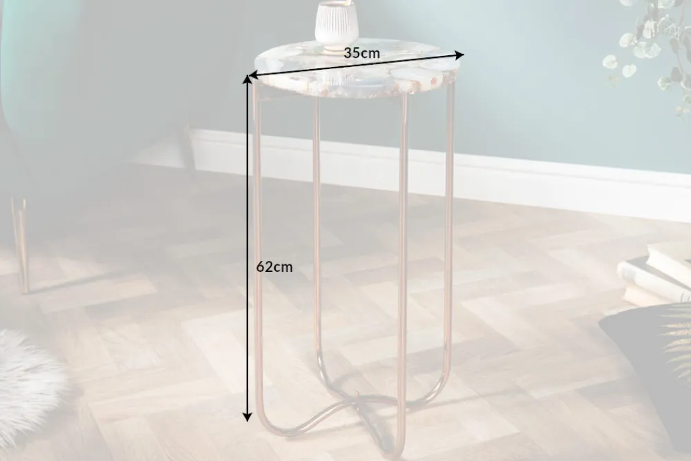 Riess-Ambiente Beistelltische|Goldene Möbel > Runder Beistelltisch NOBLE I 35cm Edelstein Achat klappbar goldenes Metallgestell