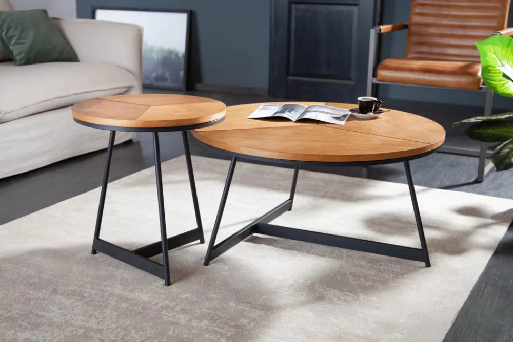 Riess-Ambiente Beistelltische|Industrial Loft > Runder Beistelltisch OAK ELEGANCE 45cm Eiche-Design schwarzes Metallgestell