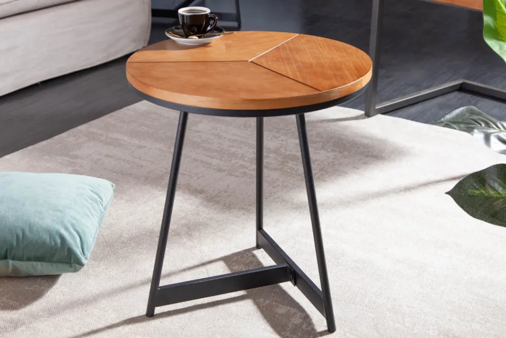 Riess-Ambiente Beistelltische|Industrial Loft > Runder Beistelltisch OAK ELEGANCE 45cm Eiche-Design schwarzes Metallgestell