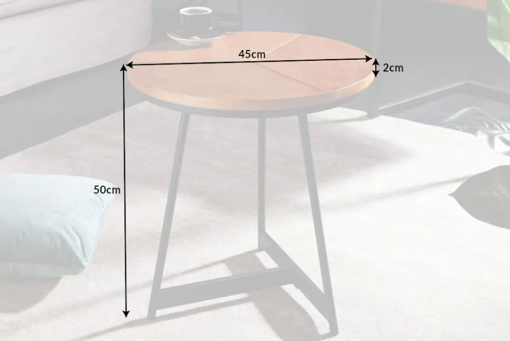 Riess-Ambiente Beistelltische|Industrial Loft > Runder Beistelltisch OAK ELEGANCE 45cm Eiche-Design schwarzes Metallgestell