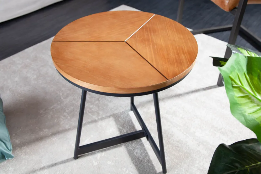 Riess-Ambiente Beistelltische|Industrial Loft > Runder Beistelltisch OAK ELEGANCE 45cm Eiche-Design schwarzes Metallgestell