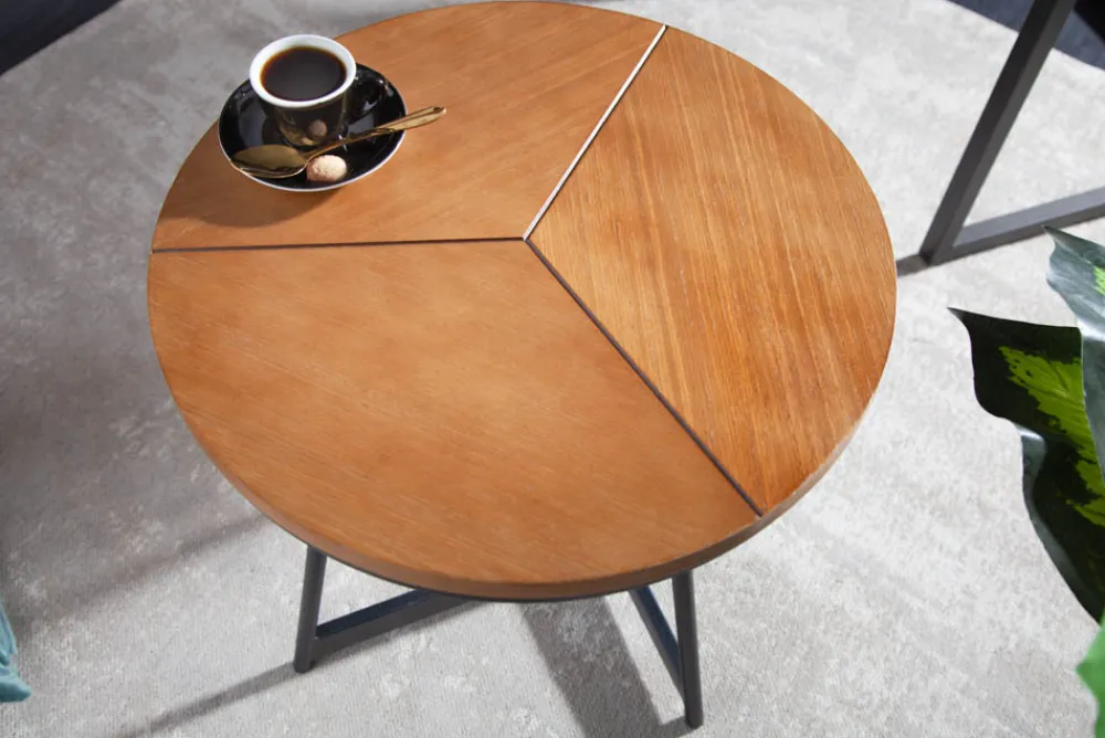 Riess-Ambiente Beistelltische|Industrial Loft > Runder Beistelltisch OAK ELEGANCE 45cm Eiche-Design schwarzes Metallgestell