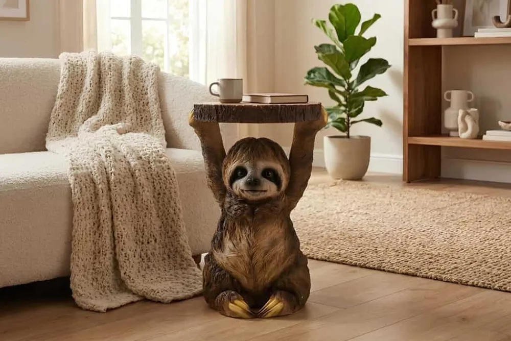 Riess-Ambiente Beistelltische > Runder Beistelltisch SLOTH 50cm grau braun Faultier-Skulptur handmade