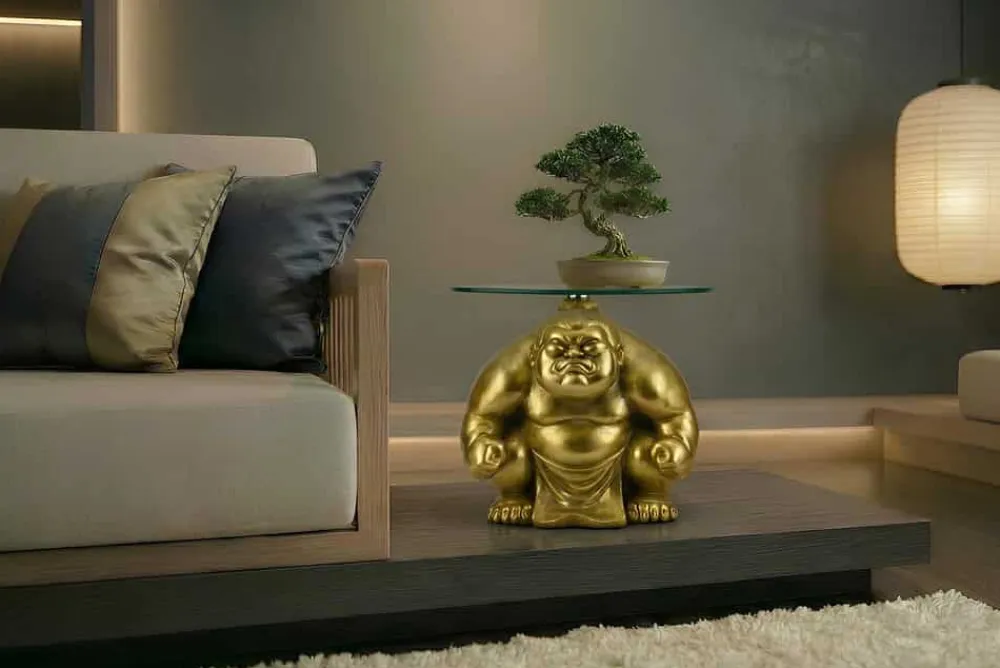 Riess-Ambiente Beistelltische|Goldene Möbel > Runder Beistelltisch SUMO 30cm gold Skulptur handmade