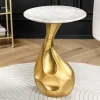 Riess-Ambiente Beistelltische|Goldene Möbel > Runder Beistelltisch TEAR 60cm gold weiß mit Marmor-Tischplatte handmade