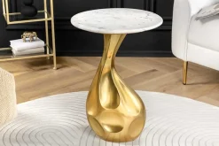 Riess-Ambiente Beistelltische|Goldene Möbel > Runder Beistelltisch TEAR 60cm gold weiß mit Marmor-Tischplatte handmade
