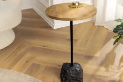 Riess-Ambiente Beistelltische|Mehr... > Runder Beistelltisch TRAYFUL 55cm natur Mangoholz Massivholz Marmorfuß Metall schwarz