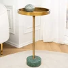 Riess-Ambiente Beistelltische|Goldene Möbel > Runder Beistelltisch TRAYFUL 60cm messing antik Eisen grün Marmorfuß handmade