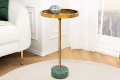 Riess-Ambiente Beistelltische|Goldene Möbel > Runder Beistelltisch TRAYFUL 60cm messing antik Eisen grün Marmorfuß handmade