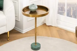 Riess-Ambiente Beistelltische|Goldene Möbel > Runder Beistelltisch TRAYFUL 60cm messing antik Eisen grün Marmorfuß handmade
