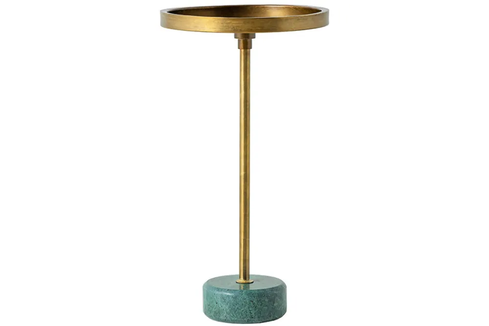 Riess-Ambiente Beistelltische|Goldene Möbel > Runder Beistelltisch TRAYFUL 60cm messing antik Eisen grün Marmorfuß handmade