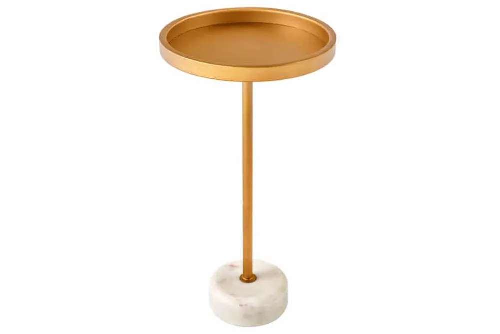 Riess-Ambiente Beistelltische|Goldene Möbel > Runder Beistelltisch TRAYFUL 60cm gold Eisen weiß Marmorfuß handmade