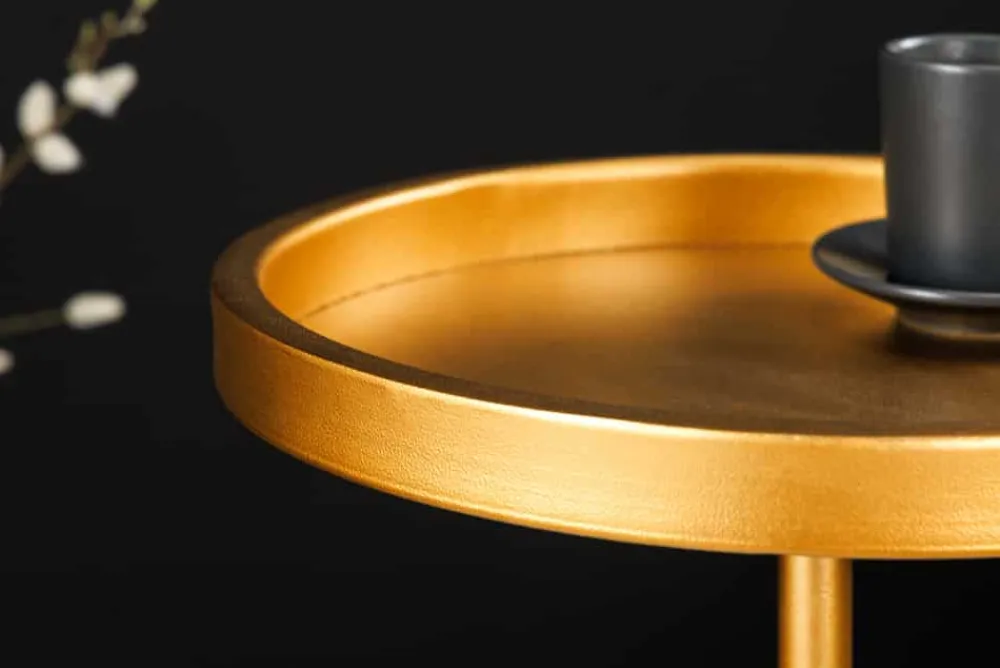 Riess-Ambiente Beistelltische|Goldene Möbel > Runder Beistelltisch TRAYFUL 60cm gold Eisen schwarzer Marmorfuß handmade