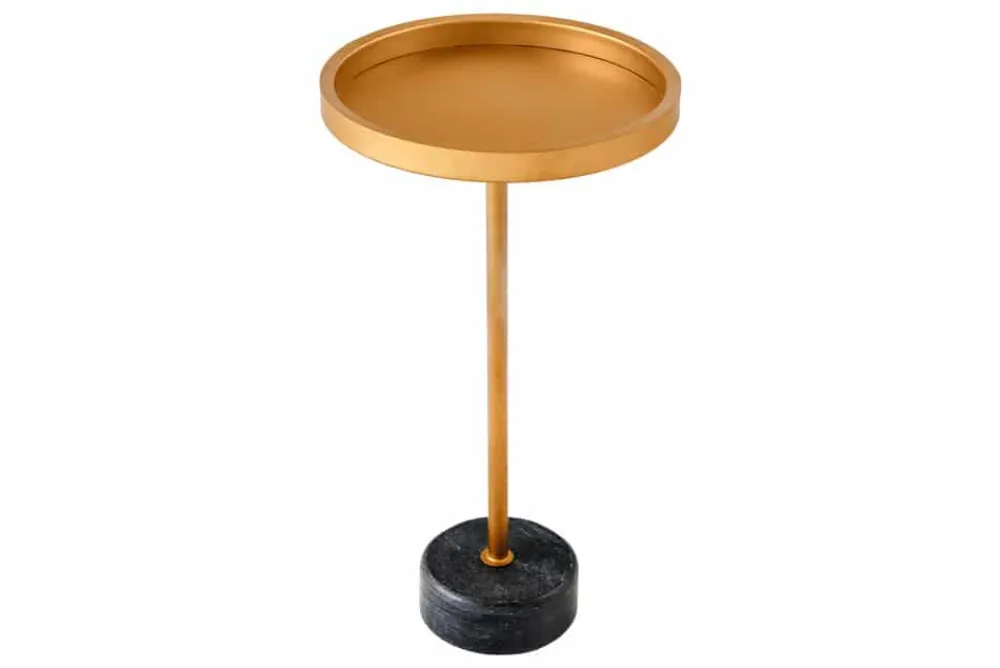 Riess-Ambiente Beistelltische|Goldene Möbel > Runder Beistelltisch TRAYFUL 60cm gold Eisen schwarzer Marmorfuß handmade