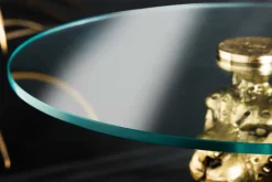 Riess-Ambiente Beistelltische|Goldene Möbel > Runder Beistelltisch WILDLIFE PANTHER 60cm gold antik Metall Glas Skulptur handmade