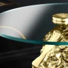Riess-Ambiente Beistelltische > Runder Beistelltisch WILDLIFE LION 60cm gold antik Metall Glas Löwen Skulptur