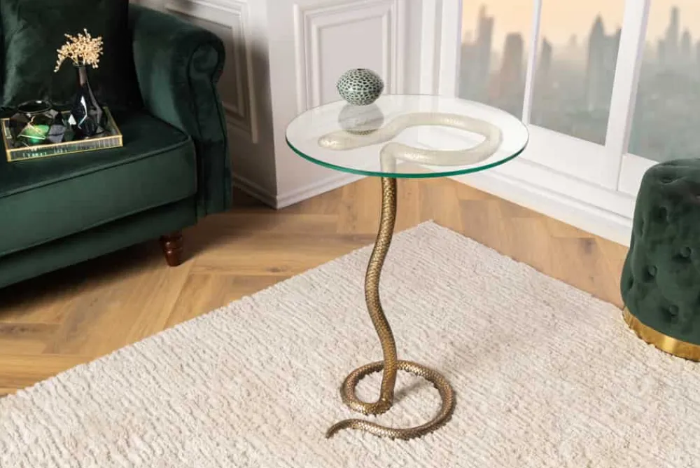 Riess-Ambiente Beistelltische > Runder Beistelltisch WILDLIFE SNAKE 65cm kupfer antik Metall Glas handmade
