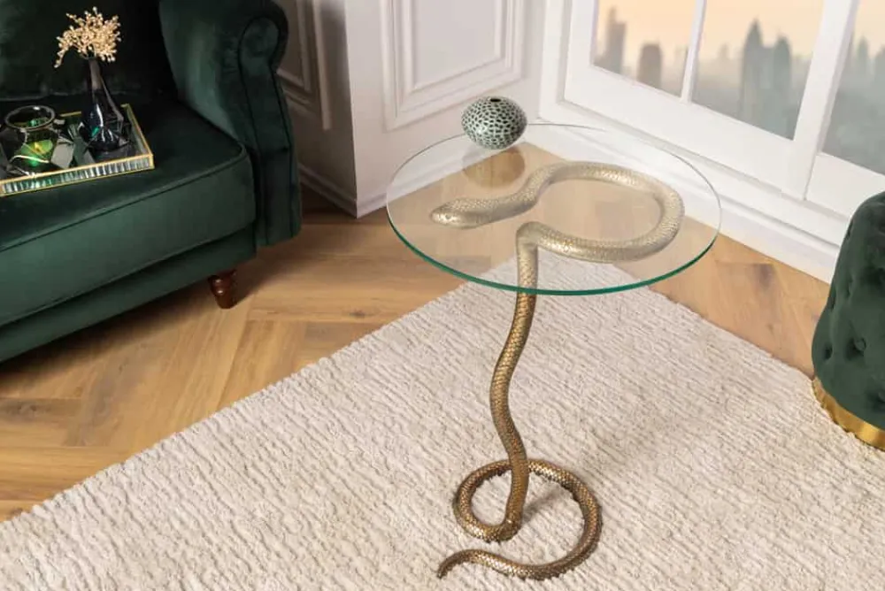 Riess-Ambiente Beistelltische > Runder Beistelltisch WILDLIFE SNAKE 65cm kupfer antik Metall Glas handmade