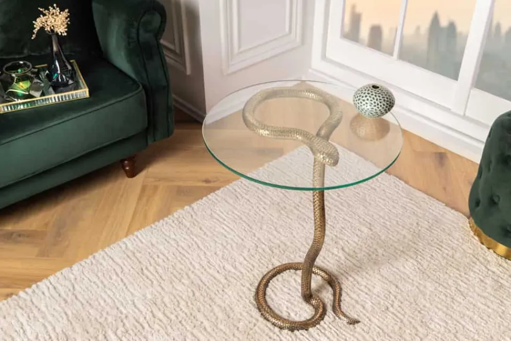 Riess-Ambiente Beistelltische > Runder Beistelltisch WILDLIFE SNAKE 65cm kupfer antik Metall Glas handmade