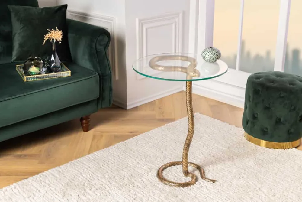 Riess-Ambiente Beistelltische > Runder Beistelltisch WILDLIFE SNAKE 65cm kupfer antik Metall Glas handmade