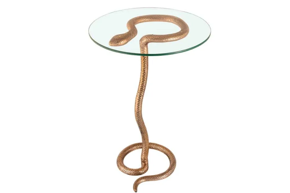 Riess-Ambiente Beistelltische > Runder Beistelltisch WILDLIFE SNAKE 65cm kupfer antik Metall Glas handmade