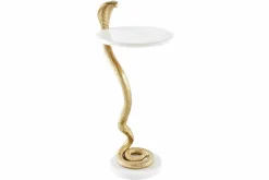 Riess-Ambiente Beistelltische|Goldene Möbel > Runder Beistelltisch WILDLIFE COBRA 65cm gold weiß Marmor Schlangen-Skulptur handmade