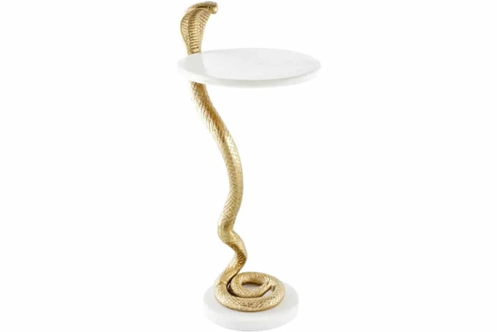 Riess-Ambiente Beistelltische|Goldene Möbel > Runder Beistelltisch WILDLIFE COBRA 65cm gold weiß Marmor Schlangen-Skulptur handmade