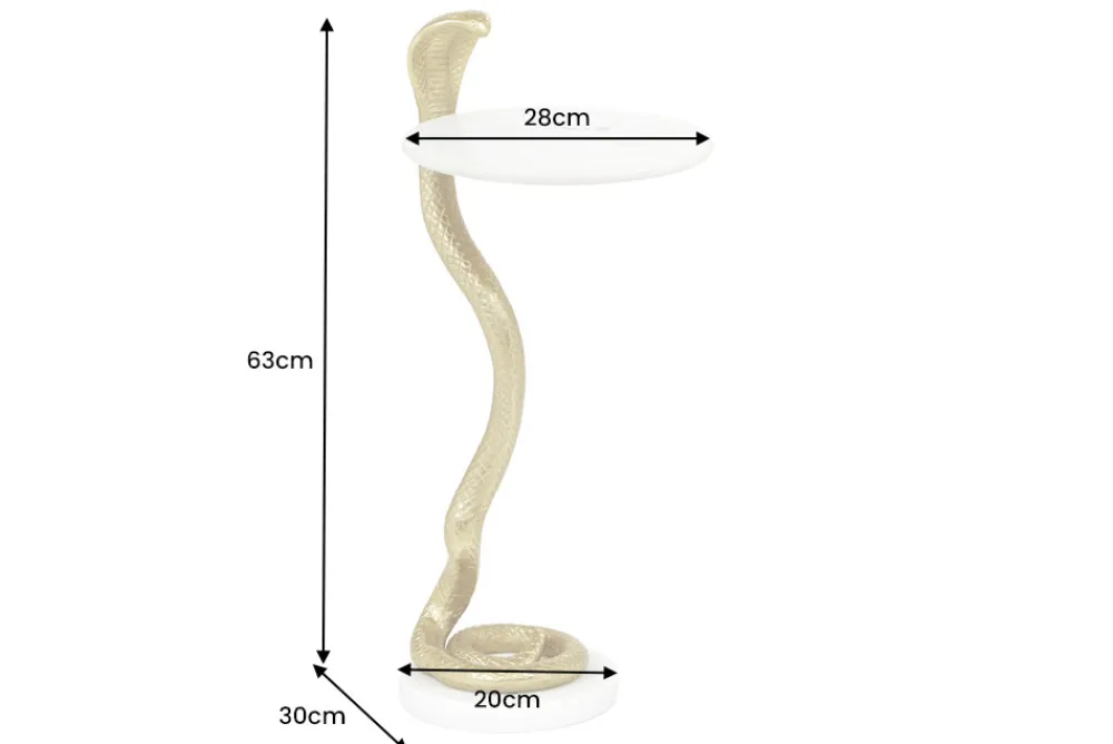 Riess-Ambiente Beistelltische|Goldene Möbel > Runder Beistelltisch WILDLIFE COBRA 65cm gold weiß Marmor Schlangen-Skulptur handmade