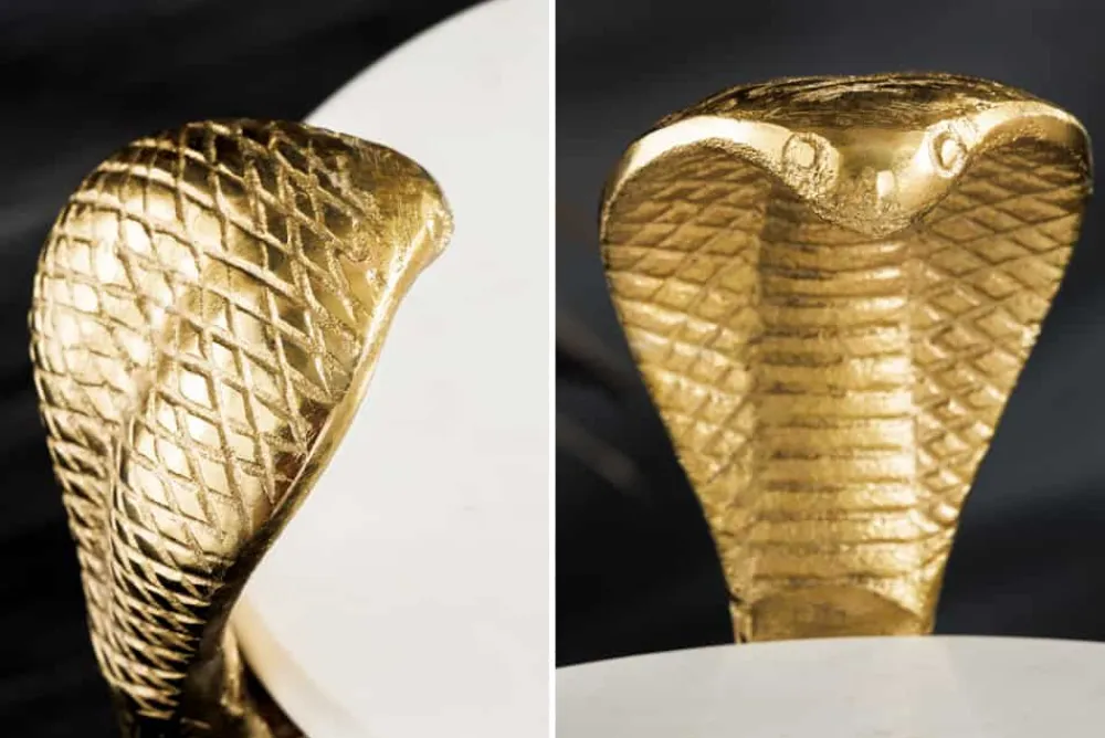 Riess-Ambiente Beistelltische|Goldene Möbel > Runder Beistelltisch WILDLIFE COBRA 65cm gold weiß Marmor Schlangen-Skulptur handmade