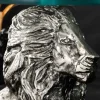 Riess-Ambiente Beistelltische > Runder Beistelltisch WILDLIFE LION 60cm silber antik Metall Glas Löwen Skulptur