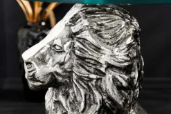 Riess-Ambiente Beistelltische > Runder Beistelltisch WILDLIFE LION 60cm silber antik Metall Glas Löwen Skulptur