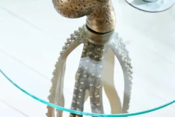 Riess-Ambiente Beistelltische|Goldene Möbel > Runder Beistelltisch WILDLIFE OCTOPUS 70cm messing gold Metall Glas Skulptur handmade