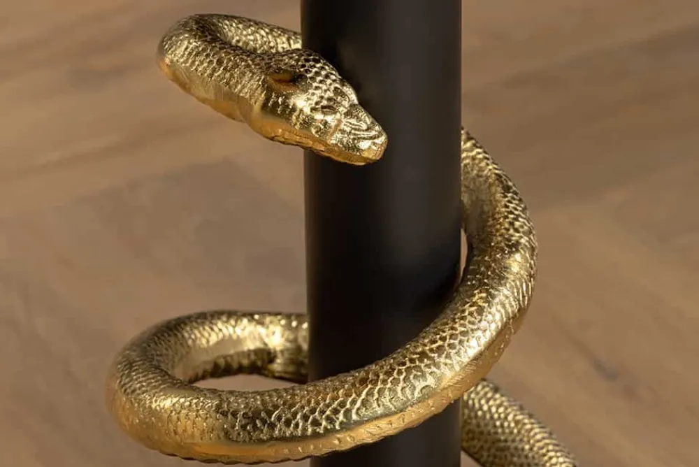 Riess-Ambiente Beistelltische|Goldene Möbel > Runder Beistelltisch WILDLIFE SNAKE 55cm weiß Marmor gold schwarz Schlange Skulptur