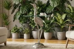 Riess-Ambiente Beistelltische|Couchtische & Truhen > Runder Beistelltisch WILDLIFE HERON 90cm silber Metall Glas Fischreiher Skulptur handmade