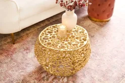 Riess-Ambiente Beistelltische|Goldene Möbel > Runder Couchtisch ABSTRACT LEAF 50cm gold Metall filigrane Handarbeit Vintage Design